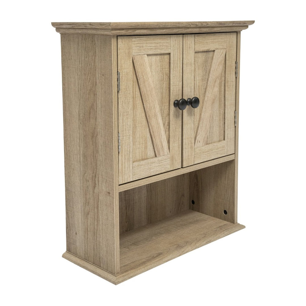 English Elm Dune Wall-Mounted Farmhouse Medicine Cabinet: Rustic Storage with Magnetic Doors and Adjustable Shelf Brown FS-BATH-7-BR-GG