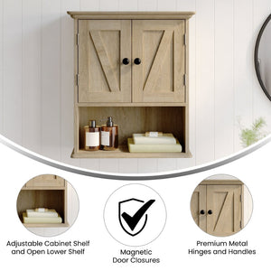 English Elm Dune Wall-Mounted Farmhouse Medicine Cabinet: Rustic Storage with Magnetic Doors and Adjustable Shelf Brown FS-BATH-7-BR-GG