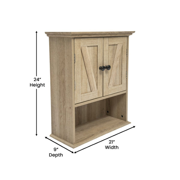 English Elm Dune Wall-Mounted Farmhouse Medicine Cabinet: Rustic Storage with Magnetic Doors and Adjustable Shelf Brown FS-BATH-7-BR-GG