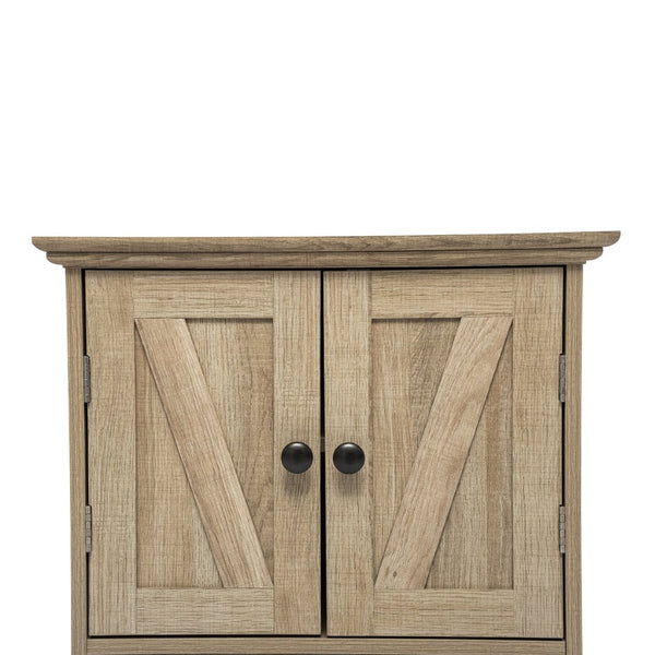 English Elm Dune Wall-Mounted Farmhouse Medicine Cabinet: Rustic Storage with Magnetic Doors and Adjustable Shelf Brown FS-BATH-7-BR-GG