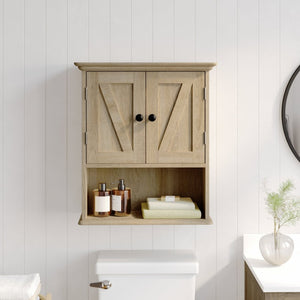 English Elm Dune Wall-Mounted Farmhouse Medicine Cabinet: Rustic Storage with Magnetic Doors and Adjustable Shelf Brown FS-BATH-7-BR-GG