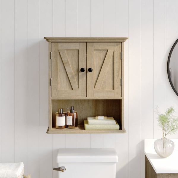 English Elm Dune Wall-Mounted Farmhouse Medicine Cabinet: Rustic Storage with Magnetic Doors and Adjustable Shelf Brown FS-BATH-7-BR-GG