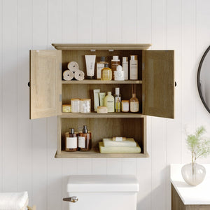 English Elm Dune Wall-Mounted Farmhouse Medicine Cabinet: Rustic Storage with Magnetic Doors and Adjustable Shelf Brown FS-BATH-7-BR-GG
