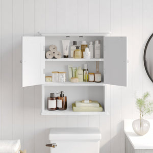 English Elm Dune Wall-Mounted Farmhouse Medicine Cabinet: Rustic Storage with Magnetic Doors and Adjustable Shelf White FS-BATH-7-WH-GG