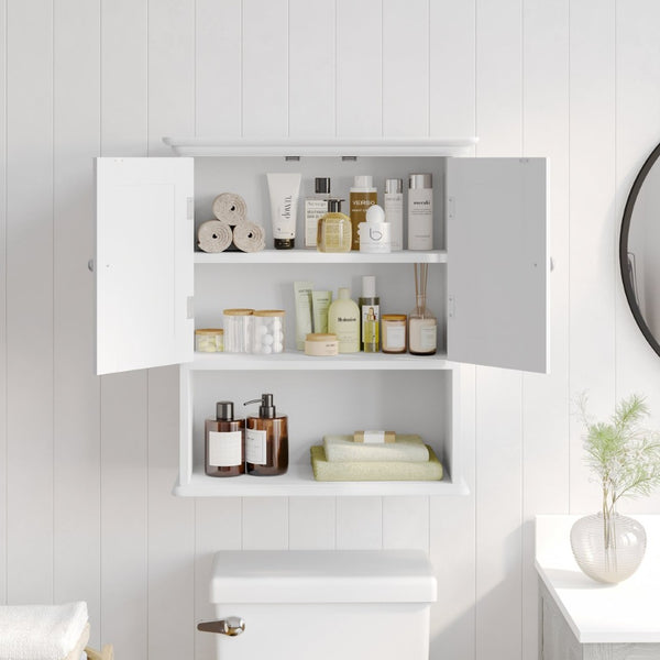 English Elm Dune Wall-Mounted Farmhouse Medicine Cabinet: Rustic Storage with Magnetic Doors and Adjustable Shelf White FS-BATH-7-WH-GG
