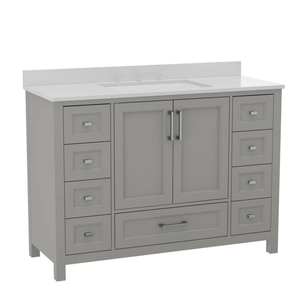 English Elm Vega 48-Inch Bathroom Vanity with Soft-Close Doors, 9 Drawers, and Elegant Carrara Marble Countertop Gray FS-BN-2-48-GY-GG