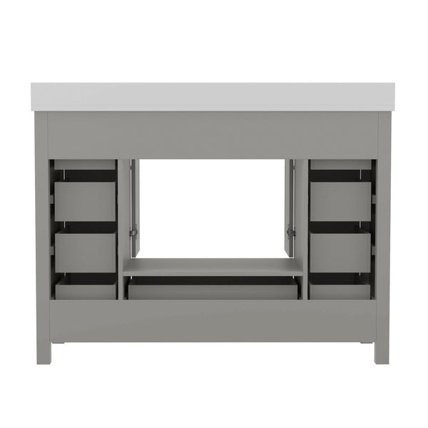 English Elm Vega 48-Inch Bathroom Vanity with Soft-Close Doors, 9 Drawers, and Elegant Carrara Marble Countertop Gray FS-BN-2-48-GY-GG