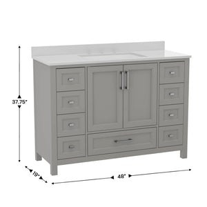 English Elm Vega 48-Inch Bathroom Vanity with Soft-Close Doors, 9 Drawers, and Elegant Carrara Marble Countertop Gray FS-BN-2-48-GY-GG