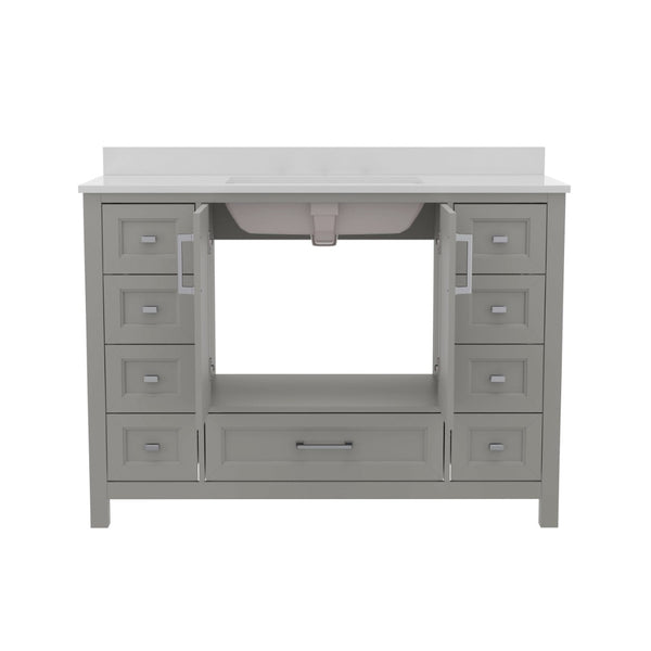 English Elm Vega 48-Inch Bathroom Vanity with Soft-Close Doors, 9 Drawers, and Elegant Carrara Marble Countertop Gray FS-BN-2-48-GY-GG