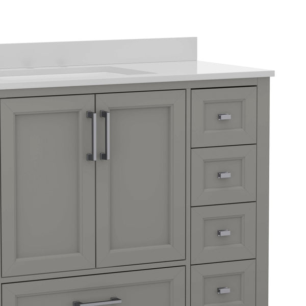 English Elm Vega 48-Inch Bathroom Vanity with Soft-Close Doors, 9 Drawers, and Elegant Carrara Marble Countertop Gray FS-BN-2-48-GY-GG