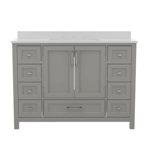 English Elm Vega 48-Inch Bathroom Vanity with Soft-Close Doors, 9 Drawers, and Elegant Carrara Marble Countertop Gray FS-BN-2-48-GY-GG