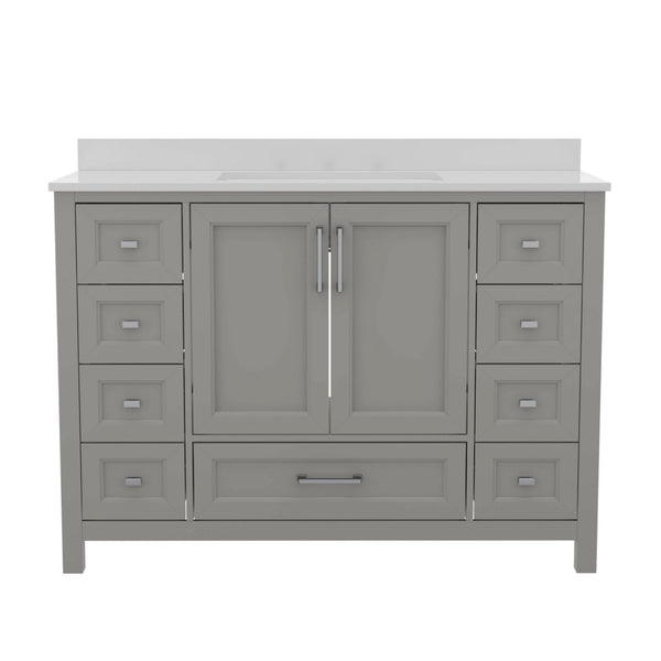 English Elm Vega 48-Inch Bathroom Vanity with Soft-Close Doors, 9 Drawers, and Elegant Carrara Marble Countertop Gray FS-BN-2-48-GY-GG