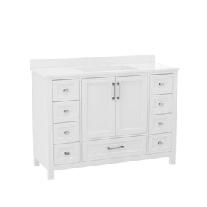 English Elm Vega 48-Inch Bathroom Vanity with Soft-Close Doors, 9 Drawers, and Elegant Carrara Marble Countertop White FS-BN-2-48-WH-GG