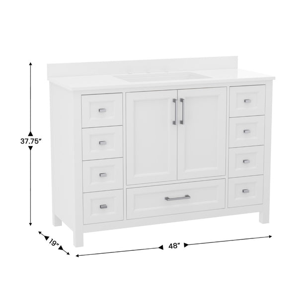 English Elm Vega 48-Inch Bathroom Vanity with Soft-Close Doors, 9 Drawers, and Elegant Carrara Marble Countertop White FS-BN-2-48-WH-GG