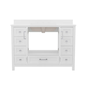 English Elm Vega 48-Inch Bathroom Vanity with Soft-Close Doors, 9 Drawers, and Elegant Carrara Marble Countertop White FS-BN-2-48-WH-GG
