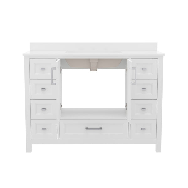English Elm Vega 48-Inch Bathroom Vanity with Soft-Close Doors, 9 Drawers, and Elegant Carrara Marble Countertop White FS-BN-2-48-WH-GG