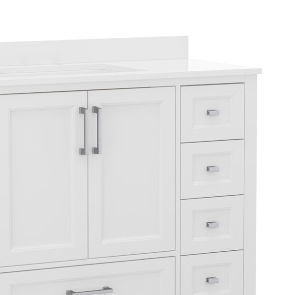 English Elm Vega 48-Inch Bathroom Vanity with Soft-Close Doors, 9 Drawers, and Elegant Carrara Marble Countertop White FS-BN-2-48-WH-GG