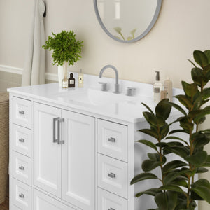 English Elm Vega 48-Inch Bathroom Vanity with Soft-Close Doors, 9 Drawers, and Elegant Carrara Marble Countertop White FS-BN-2-48-WH-GG
