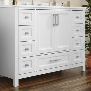 English Elm Vega 48-Inch Bathroom Vanity with Soft-Close Doors, 9 Drawers, and Elegant Carrara Marble Countertop White FS-BN-2-48-WH-GG
