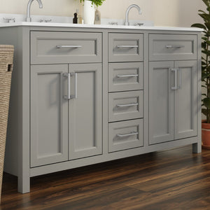 English Elm Vega 60 Inch Bathroom Double Vanity with Dual Sinks, Soft-Close Cabinets, and Luxurious Marble Top Gray FS-BN-2-60-GY-GG