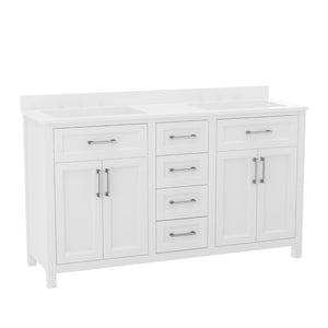 English Elm Vega 60 Inch Bathroom Double Vanity with Dual Sinks, Soft-Close Cabinets, and Luxurious Marble Top White FS-BN-2-60-WH-GG