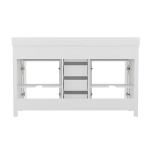 English Elm Vega 60 Inch Bathroom Double Vanity with Dual Sinks, Soft-Close Cabinets, and Luxurious Marble Top White FS-BN-2-60-WH-GG