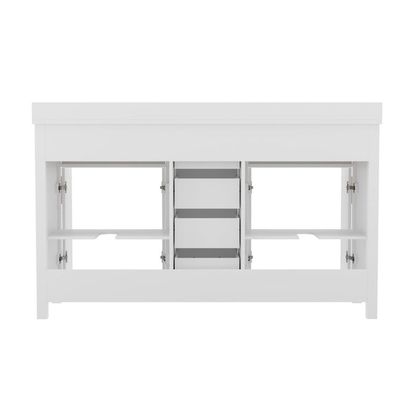 English Elm Vega 60 Inch Bathroom Double Vanity with Dual Sinks, Soft-Close Cabinets, and Luxurious Marble Top White FS-BN-2-60-WH-GG