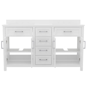English Elm Vega 60 Inch Bathroom Double Vanity with Dual Sinks, Soft-Close Cabinets, and Luxurious Marble Top White FS-BN-2-60-WH-GG
