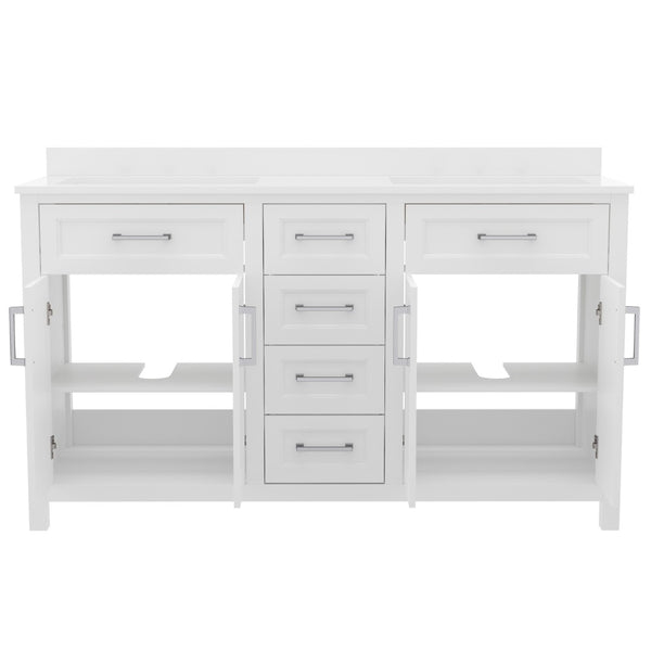 English Elm Vega 60 Inch Bathroom Double Vanity with Dual Sinks, Soft-Close Cabinets, and Luxurious Marble Top White FS-BN-2-60-WH-GG