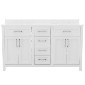 English Elm Vega 60 Inch Bathroom Double Vanity with Dual Sinks, Soft-Close Cabinets, and Luxurious Marble Top White FS-BN-2-60-WH-GG