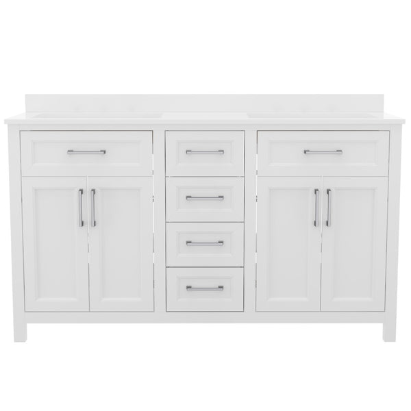 English Elm Vega 60 Inch Bathroom Double Vanity with Dual Sinks, Soft-Close Cabinets, and Luxurious Marble Top White FS-BN-2-60-WH-GG
