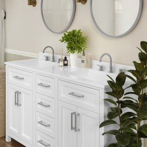 English Elm Vega 60 Inch Bathroom Double Vanity with Dual Sinks, Soft-Close Cabinets, and Luxurious Marble Top White FS-BN-2-60-WH-GG