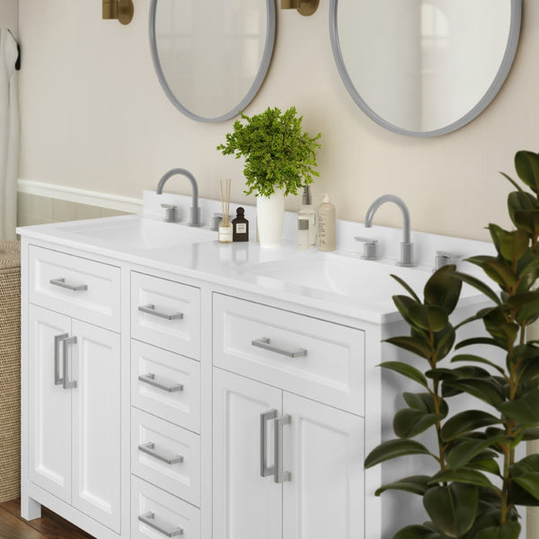 English Elm Vega 60 Inch Bathroom Double Vanity with Dual Sinks, Soft-Close Cabinets, and Luxurious Marble Top White FS-BN-2-60-WH-GG