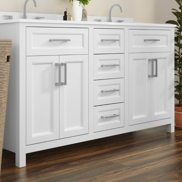 English Elm Vega 60 Inch Bathroom Double Vanity with Dual Sinks, Soft-Close Cabinets, and Luxurious Marble Top White FS-BN-2-60-WH-GG