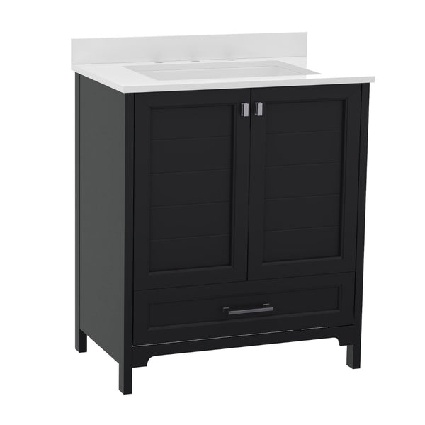 English Elm Haven Bathroom Vanity with Elegant Carrara Marble Countertop, Soft-Close Storage & Easy Assembly Black 30" FS-BN-4-30-KD-BK-GG
