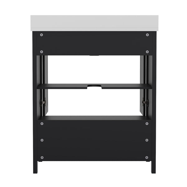 English Elm Haven Bathroom Vanity with Elegant Carrara Marble Countertop, Soft-Close Storage & Easy Assembly Black 30" FS-BN-4-30-KD-BK-GG