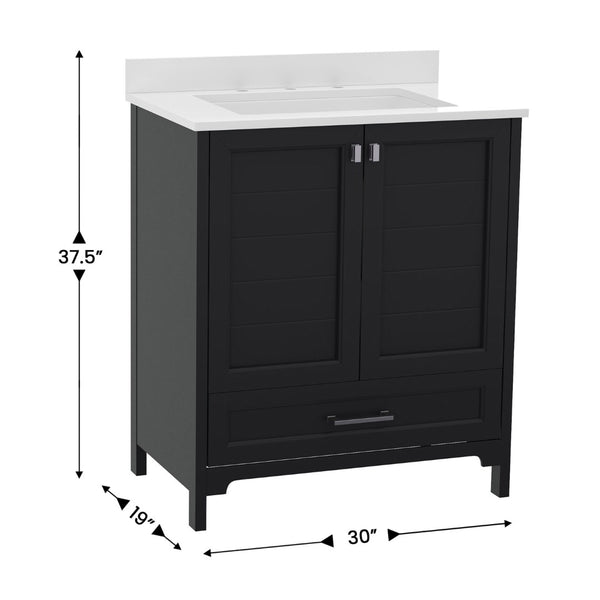 English Elm Haven Bathroom Vanity with Elegant Carrara Marble Countertop, Soft-Close Storage & Easy Assembly Black 30" FS-BN-4-30-KD-BK-GG