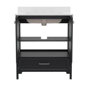 English Elm Haven Bathroom Vanity with Elegant Carrara Marble Countertop, Soft-Close Storage & Easy Assembly Black 30" FS-BN-4-30-KD-BK-GG