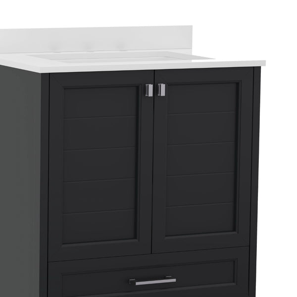English Elm Haven Bathroom Vanity with Elegant Carrara Marble Countertop, Soft-Close Storage & Easy Assembly Black 30" FS-BN-4-30-KD-BK-GG