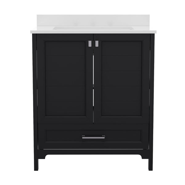 English Elm Haven Bathroom Vanity with Elegant Carrara Marble Countertop, Soft-Close Storage & Easy Assembly Black 30" FS-BN-4-30-KD-BK-GG