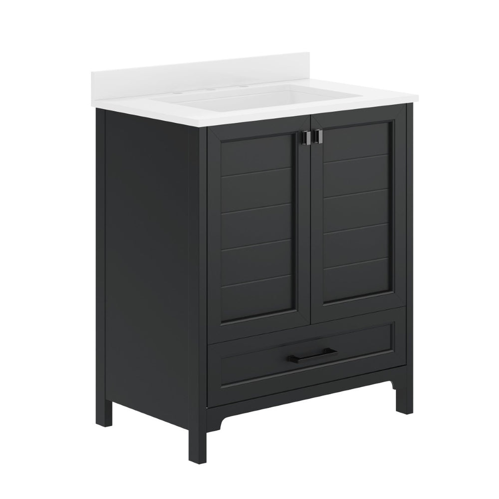 English Elm Haven Bathroom Vanity with Elegant Carrara Marble Countertop, Soft-Close Storage & Easy Assembly Black Frame/Black Hardware 30" FS-BN-4-30-KD-BK-HDBLK-GG