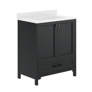 English Elm Haven Bathroom Vanity with Elegant Carrara Marble Countertop, Soft-Close Storage & Easy Assembly Black Frame/Black Hardware 30" FS-BN-4-30-KD-BK-HDBLK-GG