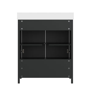 English Elm Haven Bathroom Vanity with Elegant Carrara Marble Countertop, Soft-Close Storage & Easy Assembly Black Frame/Black Hardware 30" FS-BN-4-30-KD-BK-HDBLK-GG