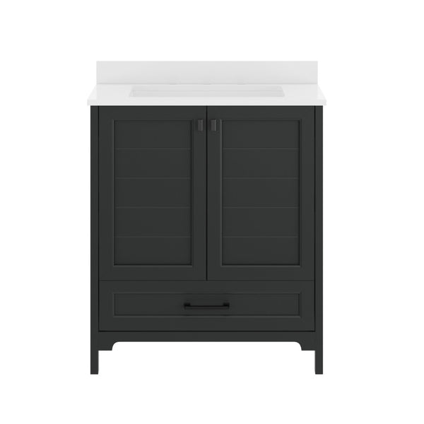 English Elm Haven Bathroom Vanity with Elegant Carrara Marble Countertop, Soft-Close Storage & Easy Assembly Black Frame/Black Hardware 30" FS-BN-4-30-KD-BK-HDBLK-GG