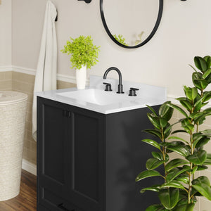English Elm Haven Bathroom Vanity with Elegant Carrara Marble Countertop, Soft-Close Storage & Easy Assembly Black Frame/Black Hardware 30" FS-BN-4-30-KD-BK-HDBLK-GG