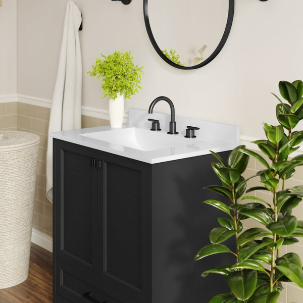 English Elm Haven Bathroom Vanity with Elegant Carrara Marble Countertop, Soft-Close Storage & Easy Assembly Black Frame/Black Hardware 30" FS-BN-4-30-KD-BK-HDBLK-GG