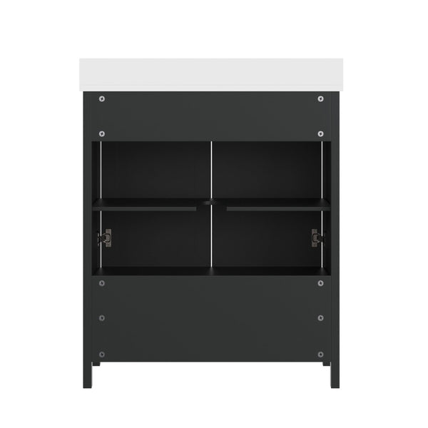 English Elm Haven Bathroom Vanity with Elegant Carrara Marble Countertop, Soft-Close Storage & Easy Assembly Black Frame/Gold Hardware 30" FS-BN-4-30-KD-BK-HDGLD-GG