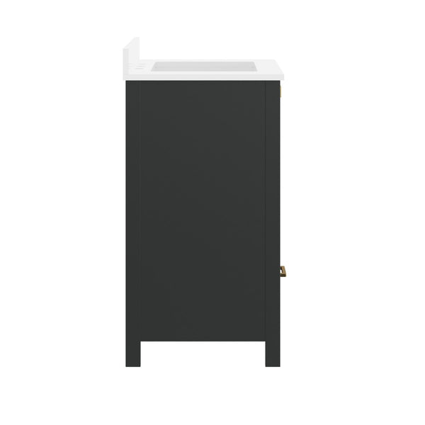 English Elm Haven Bathroom Vanity with Elegant Carrara Marble Countertop, Soft-Close Storage & Easy Assembly Black Frame/Gold Hardware 30" FS-BN-4-30-KD-BK-HDGLD-GG