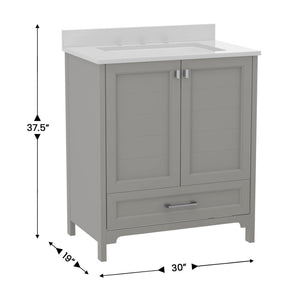 English Elm Haven Bathroom Vanity with Elegant Carrara Marble Countertop, Soft-Close Storage & Easy Assembly Gray 30" FS-BN-4-30-KD-GY-GG
