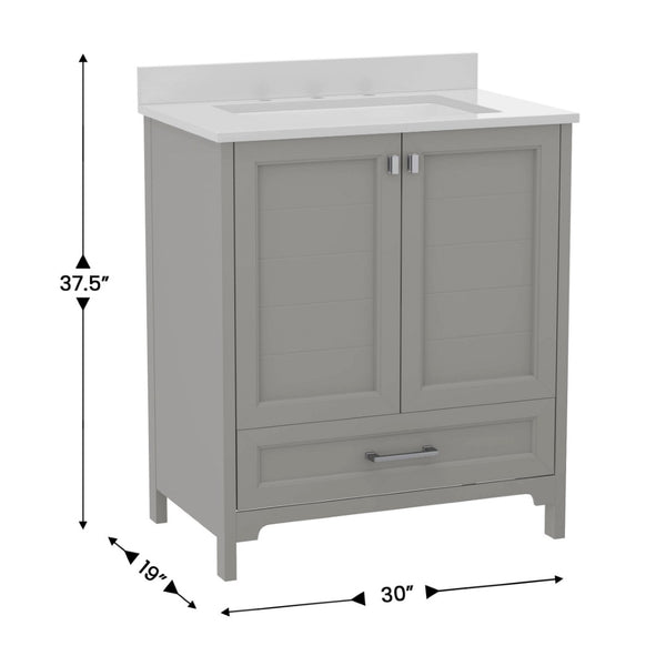 English Elm Haven Bathroom Vanity with Elegant Carrara Marble Countertop, Soft-Close Storage & Easy Assembly Gray 30" FS-BN-4-30-KD-GY-GG